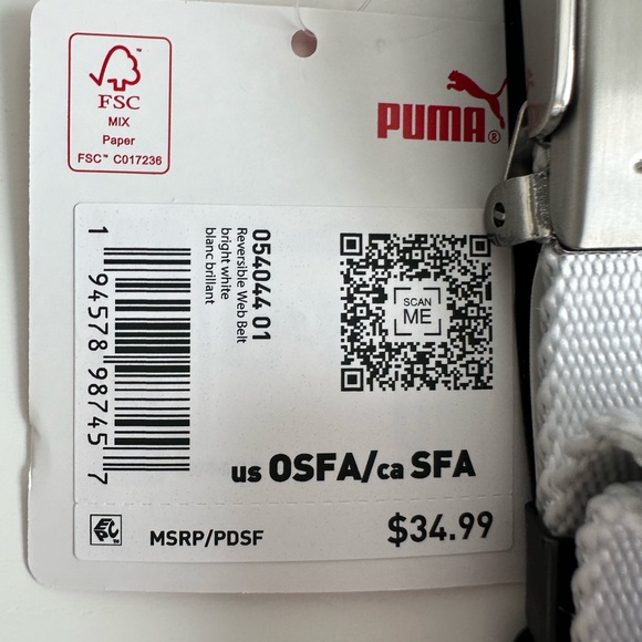 2/$15 Puma Unisex Reversible Web Golf Belt White and Grey - Picture 7 of 7